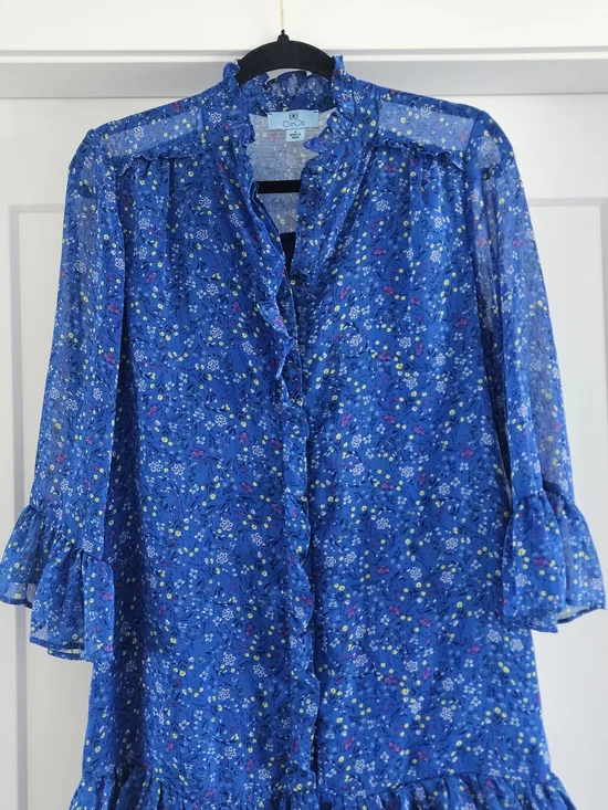 CeCe Blue Floral Ruffled Mini Dress - Picture 2 of 5